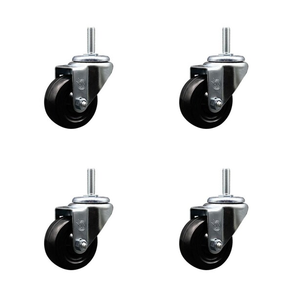 3 Inch Hard Rubber Wheel Swivel 34 Inch Threaded Stem Caster Set Service Caster
